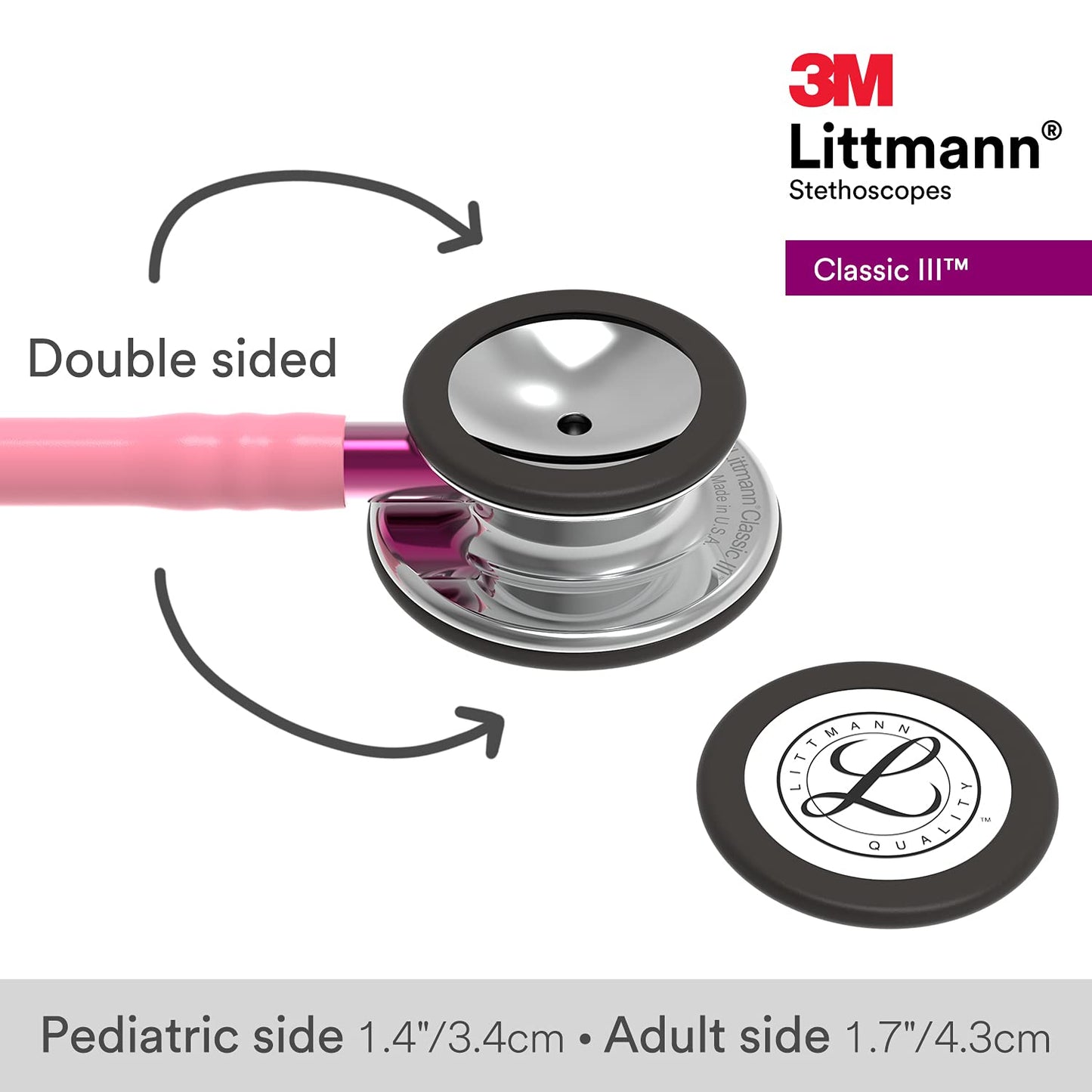 3M Littmann Classic III Monitoring Stethoscope, Mirror Chestpiece, Pearl Pink Tube, Pink Stem and Smoke Headset, 27 inch, 5962