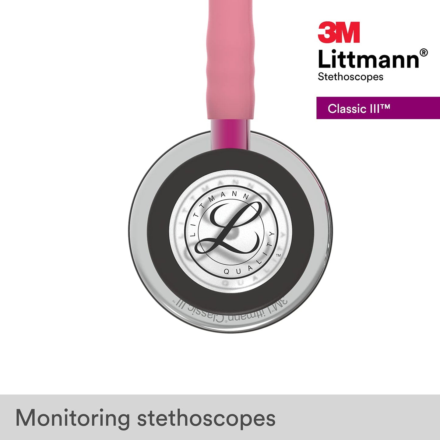 3M Littmann Classic III Monitoring Stethoscope, Mirror Chestpiece, Pearl Pink Tube, Pink Stem and Smoke Headset, 27 inch, 5962