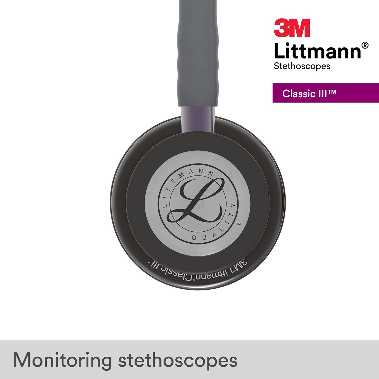 3M Littmann Classic III Monitoring Stethoscope, Smoke Chestpiece, Gray Tube, Violet Gray Stem and Smoke Headset, 27 inch, 5873