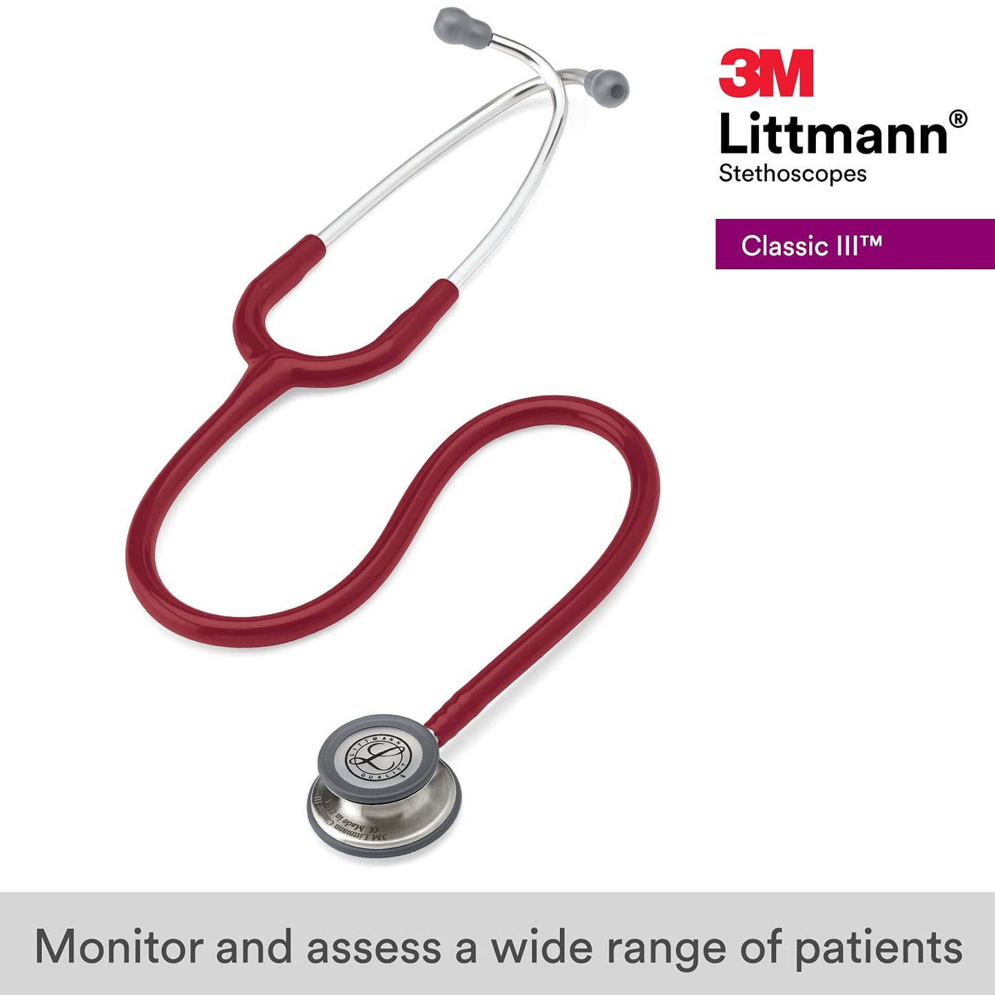 Littmann 3M Classic Iii Monitoring Stethoscope, Burgundy Tube, 27 Inch, 5627