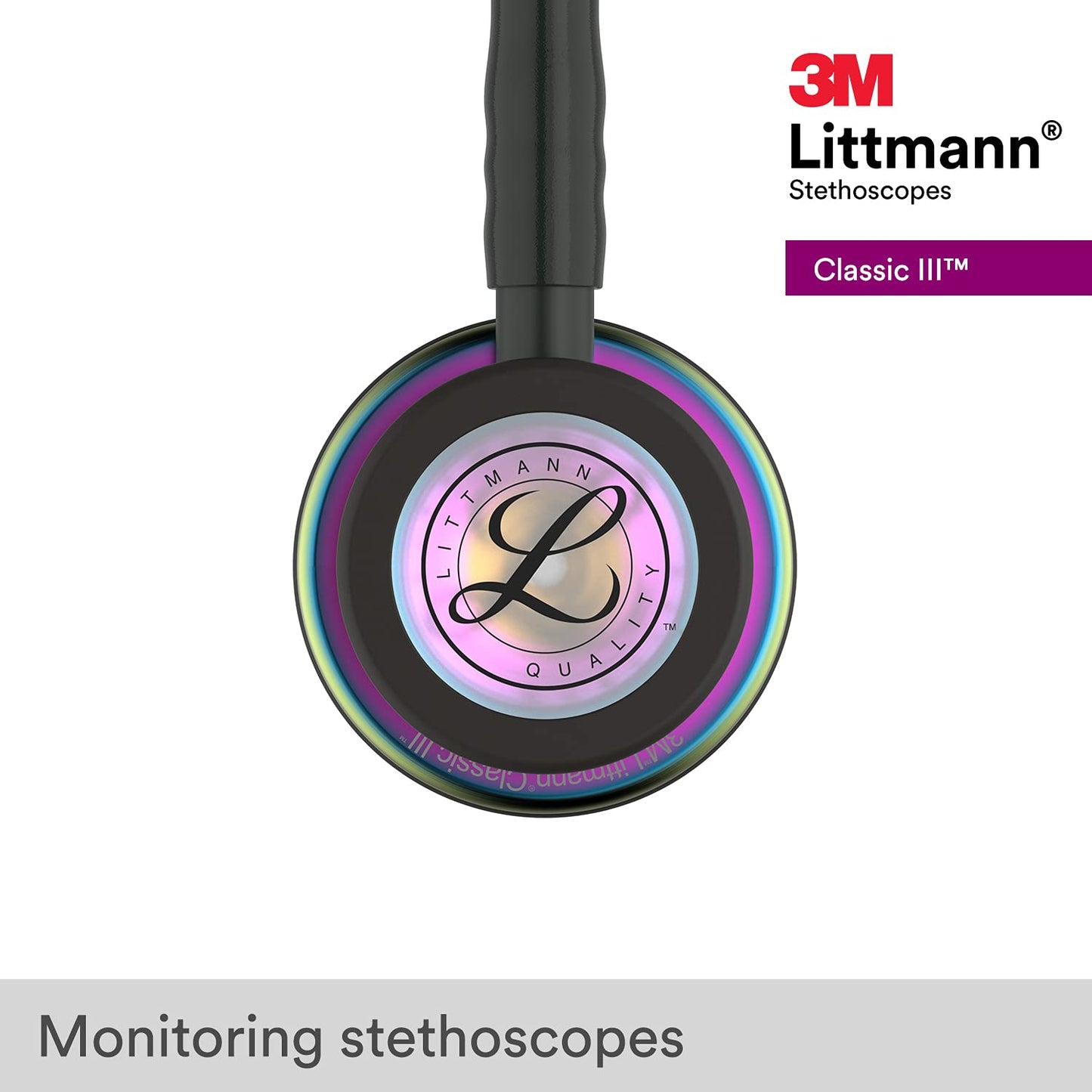 3M Littmann Classic III Monitoring Stethoscope, Rainbow-Finish Chestpiece, black stem and headset, Black Tube, 27 inch, 5870